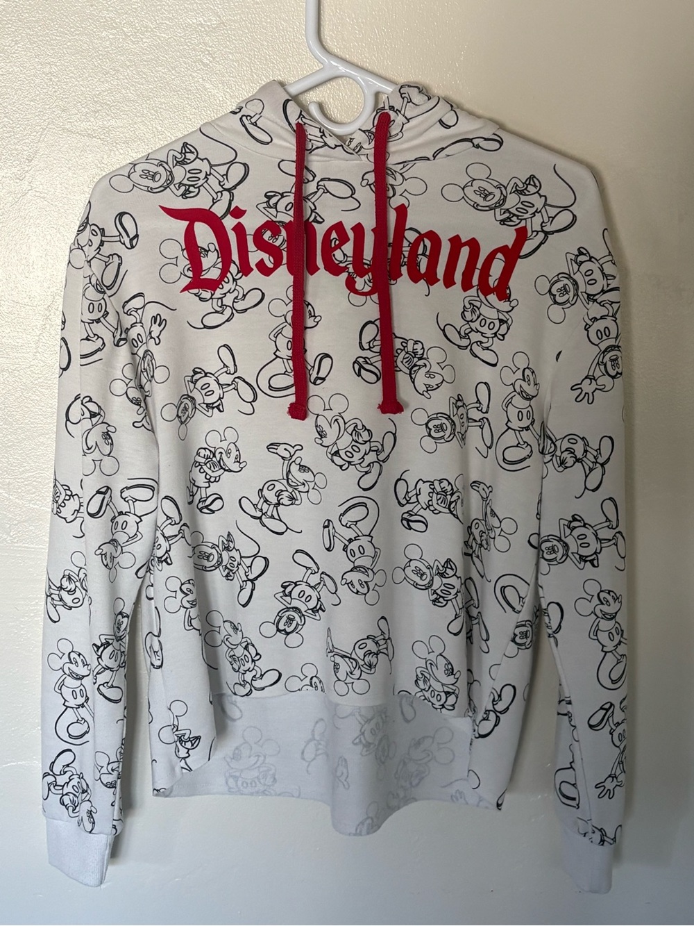 Disney Disneyland White Hoodie with Red Logo and Black Mickey Sketches Size S